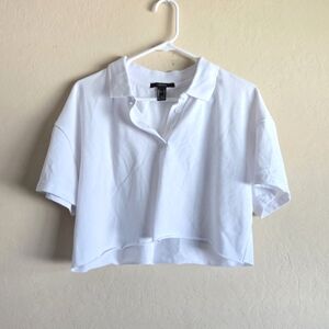 Forever 21 white cropped Jersey Knit polo Short Sleeve shirt size large